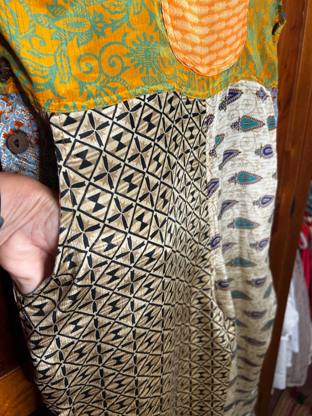 Mexicali Blues Boho Patchwork Silk Blend Overalls Hippie Whimsical One of a KInd - Picture 6 of 17